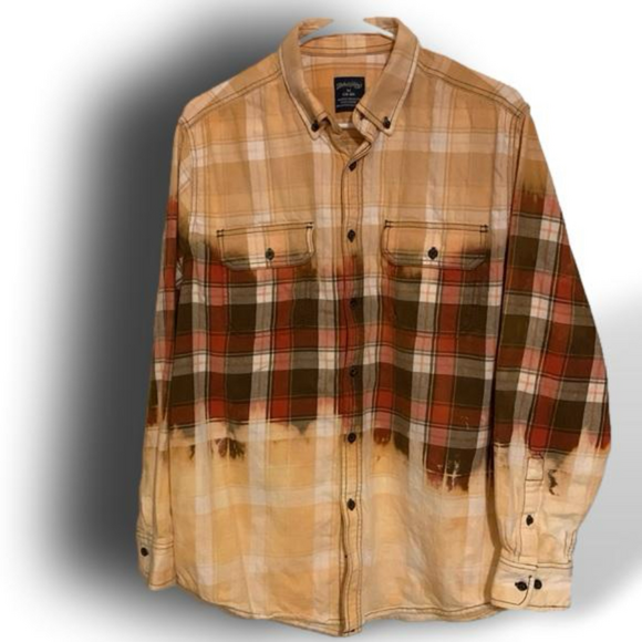 Faded Glory Tops - Faded glory flannel Upcycled bleach Ombre shirt size medium